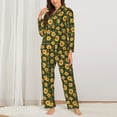 thumbnail image 2 of Vsdgher Black Ink Green Plaid Sunflower Pajamas Set Long Sleeve Sleepwear Womens Button Down Nightwear Pj Sets-X-Large, 2 of 7