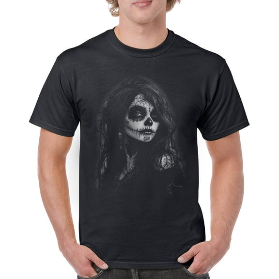 Web Sugar Skull T-shirt Black White Monochrome Gothic Beauty Elegant Day of the Dead Dia de Los Muertos Men's Tee