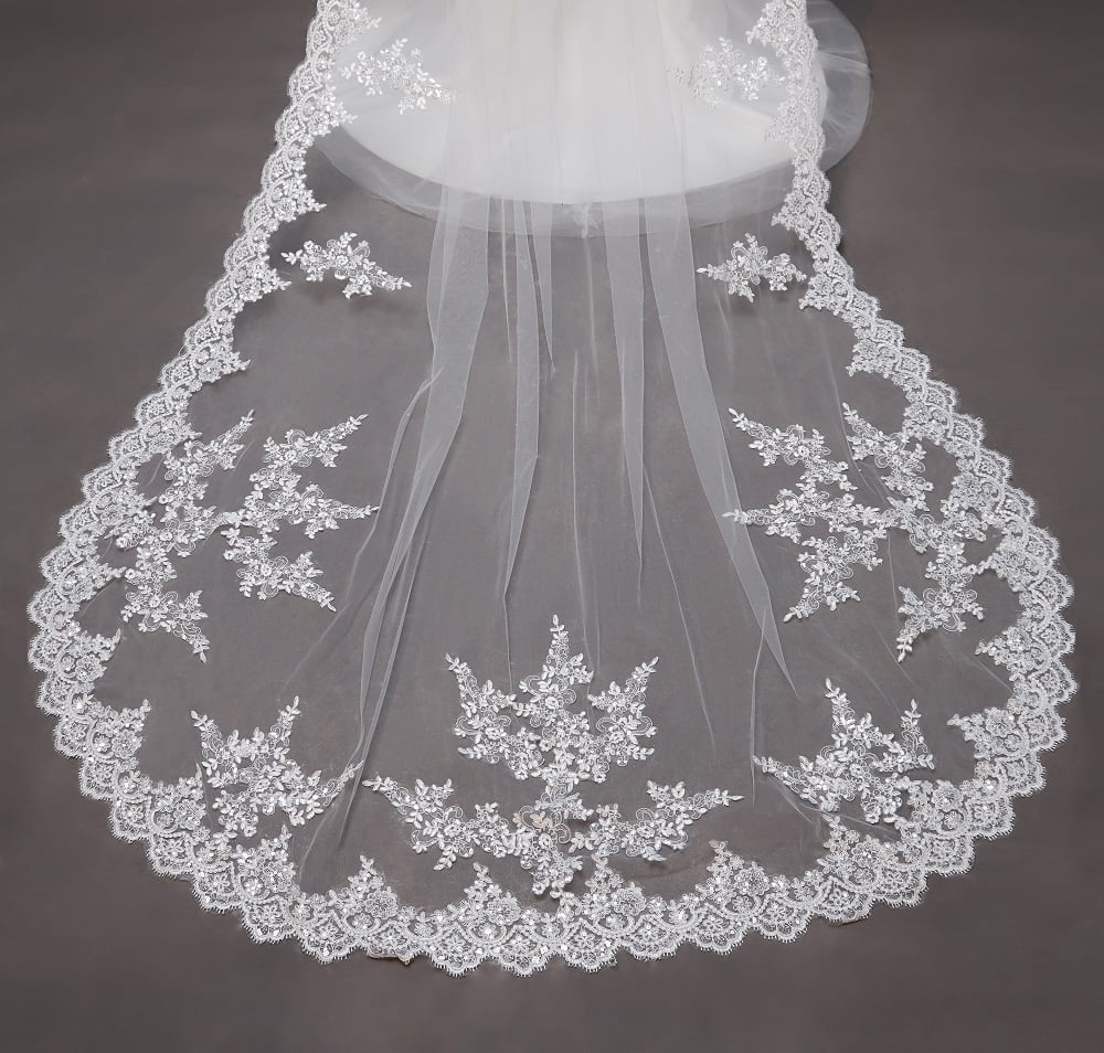 Yalice Black Cathedral Veils Long Halloween Veil for Bride Wedding Veil  Vintage Bridal Veil with Comb 118''/3M (1 Tier)