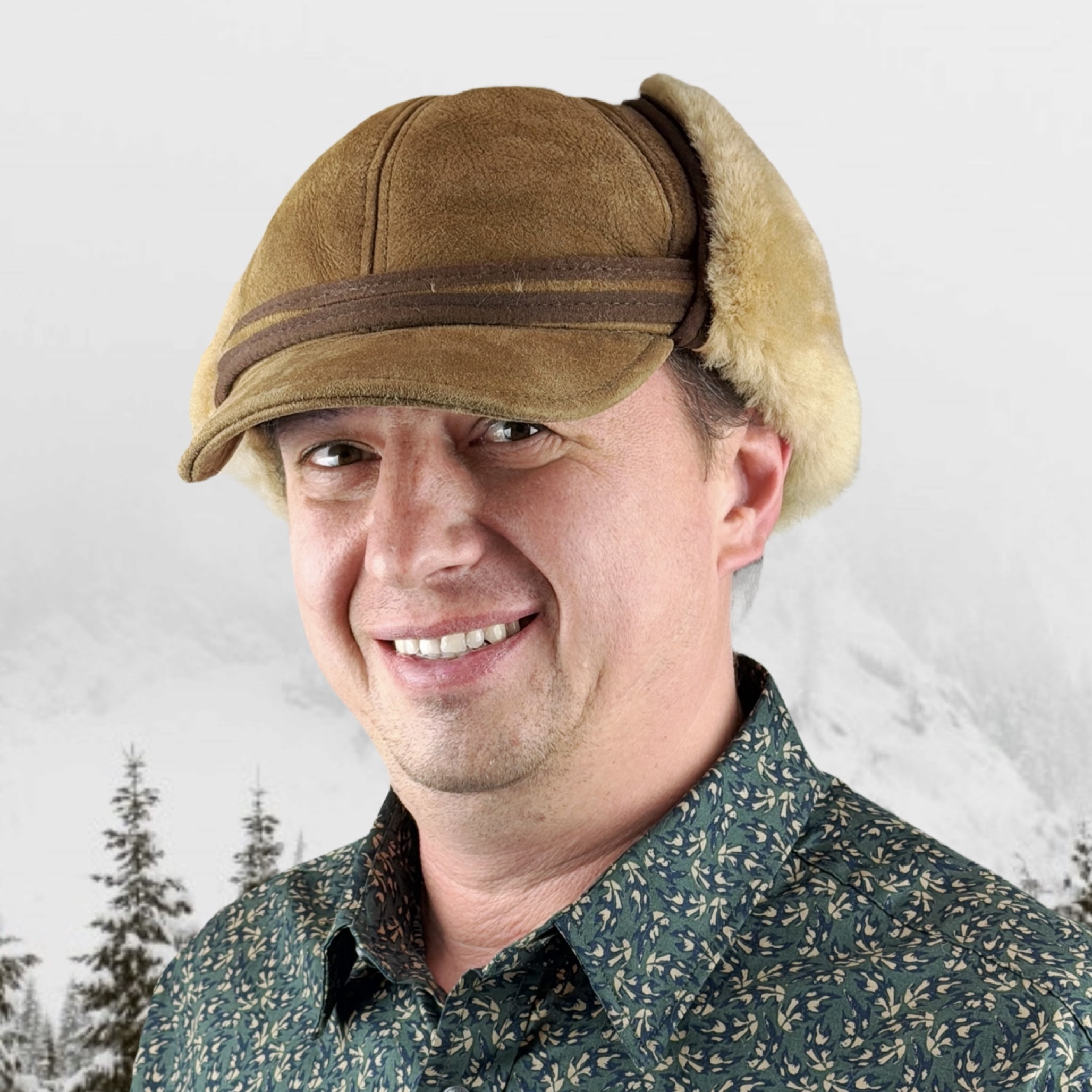 Men’s Shearling Leather Trapper Hat – Aviator Winter Cap with Genuine Sheepskin Ear Flaps | Cold Weather Leather Cap (US, Alpha, Large, Whiskey/Beige Fur)
