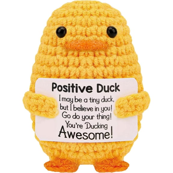 2Pcs Inspirational Crochet Positive Duck Cute Handmade Knitted Duck Toy with Positive Card Cheering I Love You Gift for Mom