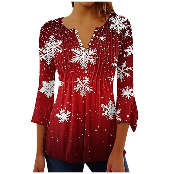 gakvbuo Christmas Sweater for Women 3/4 Sleeve Pullover Tops Fall Tunic Blouse Hoodless Sweatshirt 1