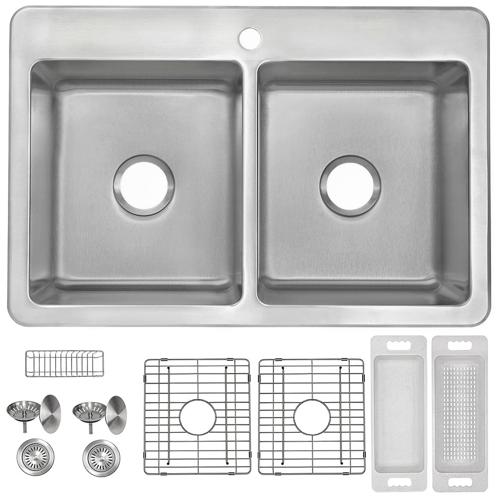 ZUHNE Verona Double Bowl Kitchen Sink Stainless Steel 16 Gauge (33" by