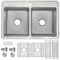 ZUHNE Verona Double Bowl Kitchen Sink Stainless Steel 16 Gauge (33" by 22" Drop-In Topmount)