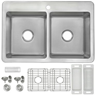 ZUHNE Verona Double Bowl Kitchen Sink Stainless Steel 16 Gauge (33" by 22" Drop-In Topmount)