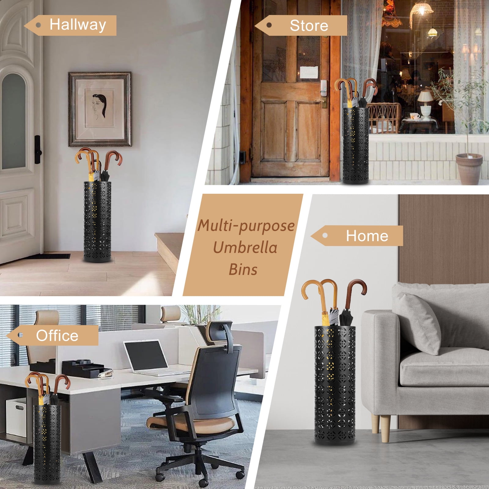 16.5 x 6inch Umbrella Stand Rack,Metal Umbrella Holder Freestanding Umbrella Stand Round Umbrella Holder Bin Waterproof Umbrella Storage Rack Indoor Walking Stick Holder for Home Entryway Office