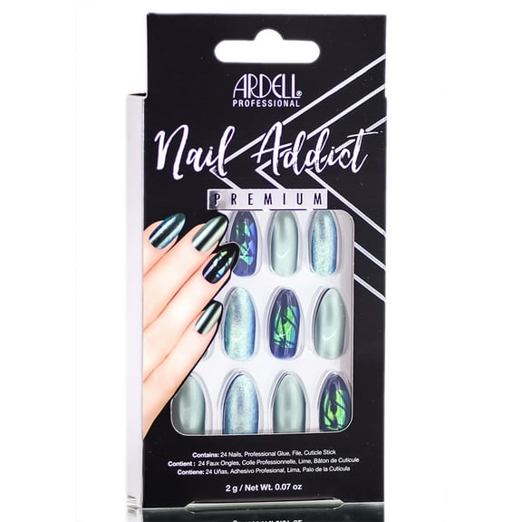 Green Glitter Chrome , Ardell Nail Addict Premium Artificial Nail Set , Hair Scalp Skin Body - Pack of 3 w/ SLEEK Teasing Comb
