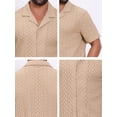 thumbnail image 7 of DARING DIVA Men's Hollow Jacquard Camp Collar Short Sleeve Beach Texture Shirts M Khaki, 7 of 7