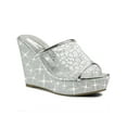 thumbnail image 1 of BLISSFUL STEP Sandales pour Femmes à Plateforme Compensée à Paillettes Sandales à Enfiler Argent 6,5, 1 of 8