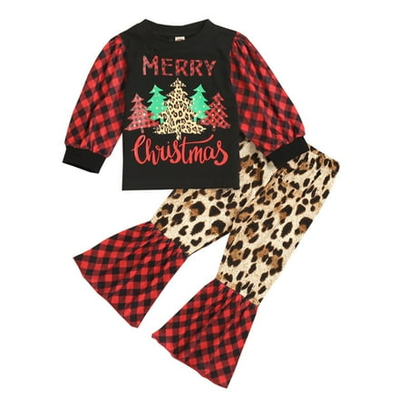 

Honeeladyy Winter Christmas Girls Clothing Set Long Sleeve Tree Tops Leopard Plaid Flared Trousers Clothes Suit Outfits Red Sales Online