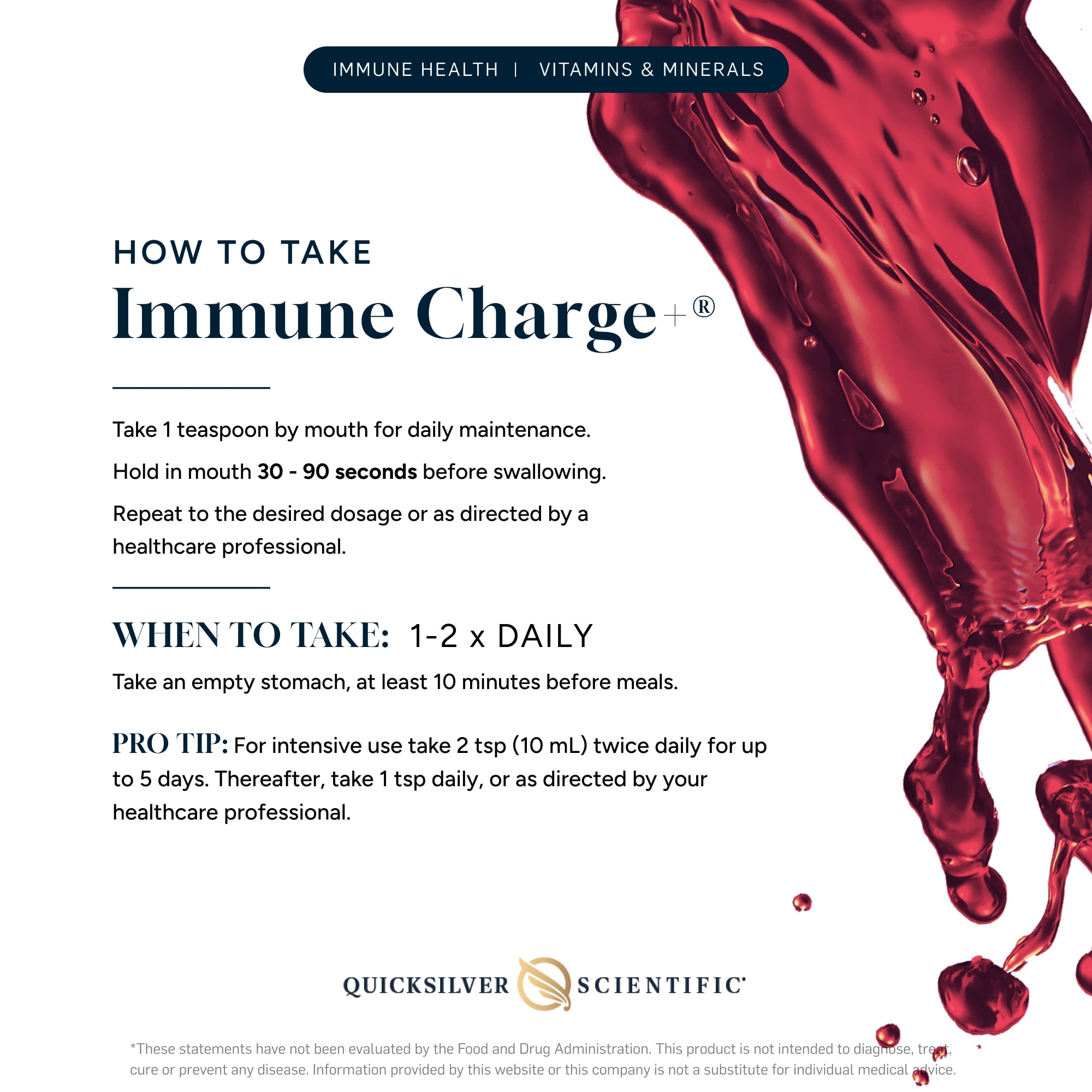 Quicksilver Scientific Immune Charge+ - Elderberry Immune Support with 10,000 IU Vitamin D3, 25,000 Vitamin A, Vitamin C, E, K1 & K2 for Immune Health & Lung Support (100ml)