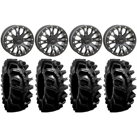 System 3 SB-4 Black (4+3) 14 Wheels 32 BogMax Tires Kawasaki Mule Pro FXT