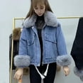 thumbnail image 6 of BAETEUY Winter Women Denim Jacket - Faux Fur Trim Long Sleeves Plush Lined Coat, 6 of 8