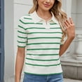 thumbnail image 3 of Elabch Womens Short Sleeve Tops Striped Sweater Pullover Lapel Knit Short Sleeve Sweater Tops Green L, 3 of 6