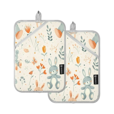 

Two Pieces Of Square Heat Insulation Pad Oven Mitts 7x9.8 Inch Oven Microwave Kitchen Cooking Baking Cartoon Rabbit