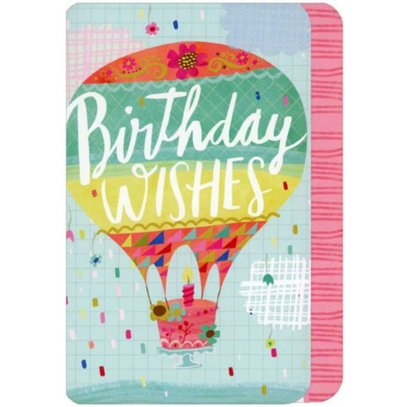 RSVP Hot Air Balloon Carrying Cake Short Fold Die Cut Birthday Card