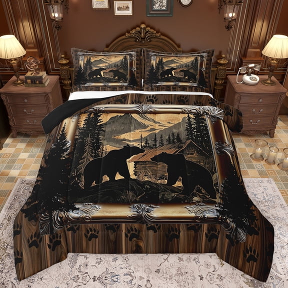 Feelyou Jungle Camping Adventure Full Size Comforter Sets, Wildlife Bear Bedding Comforter Set, Rustic Lodge Cabin Reversible Bedding Sets, Super Cozy Room Decor, 3pcs