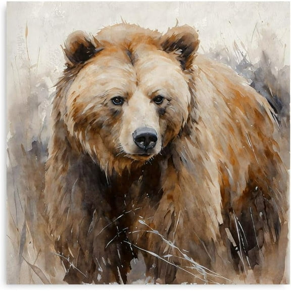 VELVET Bear Art Wall Decor Rustic Woodland Bears Patgs Canvas Decor Animal Pictures Wall Art for Bedroom and Livgroom (X1 Panel) 16x12inch Framed