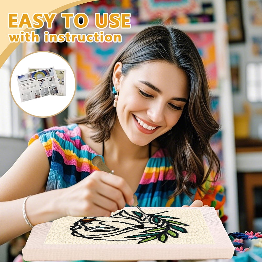 Polyester Cotton Punch Needle 4Folded Yarns Embroidery Kits Included Threader Cotton Thread Punch Needle Thread Clips 3.5MM Wooden Needle Human DIY