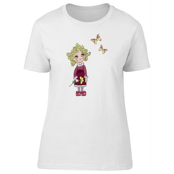 Girl And Butterflies Caricature T-Shirt Women -Image by Shutterstock, Female Large