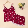thumbnail image 4 of BRICH Women's 2 Piece Polka Dot Printed Satin Lace Cami Top and Shorts Pajama Set Red L, 4 of 5