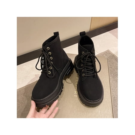 

SIMANLAN Womens Waterproof Combat Boots Comfort Chunky Platform Shoes Outdoor Ankle Booties Black 7.5