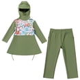 thumbnail image 5 of IBTOM CASTLE Kids Girls Muslim Swimsuit Long Sleeve Butterfly Flower Printed Islamic Swimwear Burkini Full Cover Cap Top Pants 3PCS Modest Bathing Suit 3-4 Years Sage Green, 5 of 8