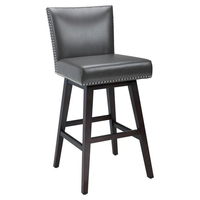 Sunpan Vintage 29.5" Modern Bonded Leather Swivel Barstool in Gray