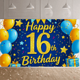 thumbnail image 7 of Blue Golden Glittery 16th Birthday Backdrop Banner with Balloons Stars and Gifts Party Supplies Photography Props Birthday Decoration for Birthday Party Decorations, 7 of 7