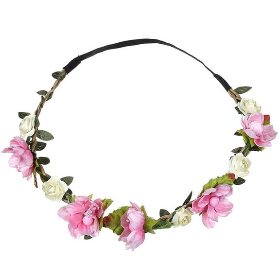 WHEANG Flower Crown Fascinators for Women Wreath Floral Headpiece Wedding Non Slip Hair Accessory Headband Bridal Flower Festival Garland Hair Head Band Beach Party Pink One Size