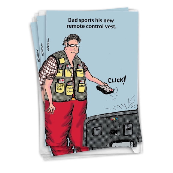 NobleWorks Pack of 3 Funny Father's Day Greeting Cards with Envelopes (1 Design, 3 Each) Remote Control Vest C6800FDG-C3x1