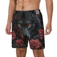 thumbnail image 1 of Bingfone Rose Full Moon Black Wolf for Men's Double Layer Swimming Trunks with Lining, Drawstring Style with Pockets Beach Shorts Men's Swimsuit-Small, 1 of 6
