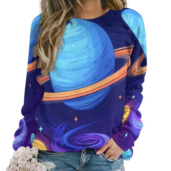 Cosmic Planet Rings Women Casual Long Sleeve Hoodie Streetwear Pullovers Top Female Clothing