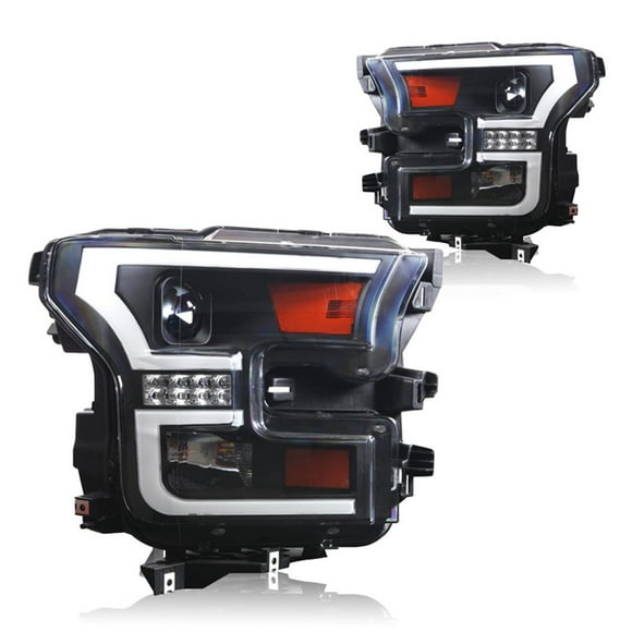Convient pour Ford F-150 Winjet 2015-2017 Assemblage Phare CHWJ-0427-B Ampoule Halogène; Projecteur avec Lumière de Jour LED; Ampoule Claire H7 Faisceau Bas/H1 Faisceau Haut; Ampoules 55 Watts; 12 Volts; Lentille Claire