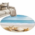 thumbnail image 2 of 3ft Round Rug, Beach Coastal Non-Skid Rubber Backing Large Area Rugs - Living Room Bedroom Home Office, Summer Nautical Seaside Starfish Shell Indoor Floor Mat Carpets Washable Rug, 2 of 9