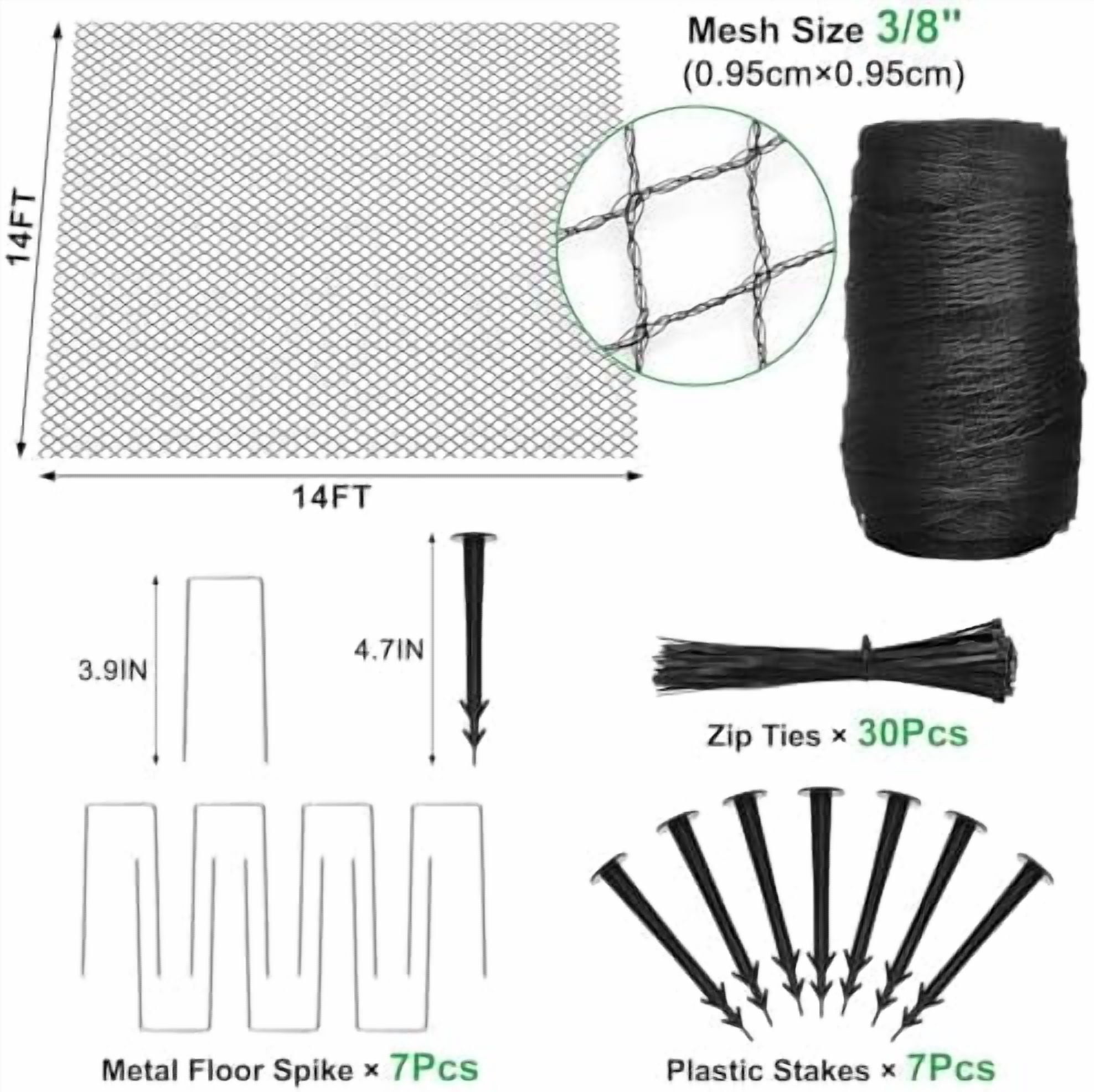 Pond Covers for Outdoor Fish Ponds, 14x14 Ft Pond Netting for Koi Ponds, 40g/㎡ Mesh Leaves Catcher, Pond Net Floating Guard Protect Fish Koi from Birds Cats, Herons, 14 Pcs Stakes