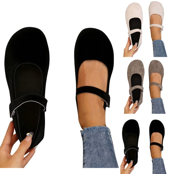 Uelaod Women's Barefoot Mary Jane Flats Wide Toe Box Minimalist Zero Drop Suede Ballet Shoes Comfortable Slip On Walking Flats,Comfortable Dress Shoes for Office Standing Work