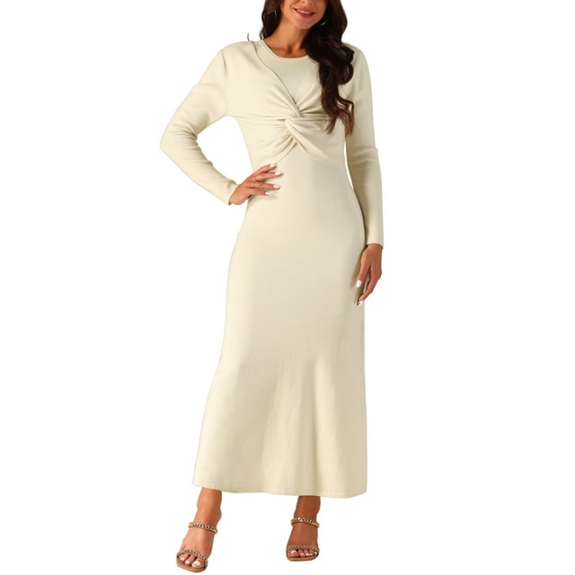 Conjunto de vestido de dos piezas para mujer INSPIRE CHIC, vestido de manga larga con frente retorcido, vestido A-line, color beige