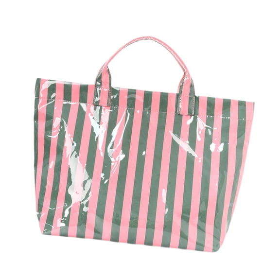 PVC Tote Bag for Women, Stylish Striped Tote Bag, Travel Shoulder Bag Shopping Hobo Bag, Waterproof Large Handbag for Work Daily Picnic Travel, Beige Pink