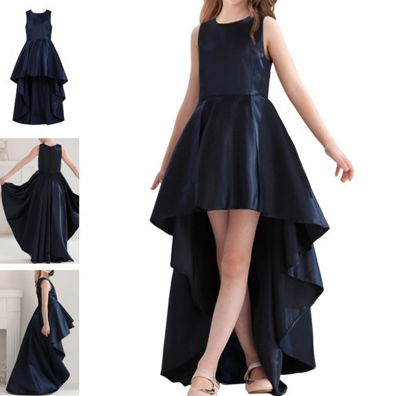 Bmisegm Girl Dress Sleeveless Round Neck High Waist Asymmetric High Low Hem Formal Party Dress for Girls 15-16 Years