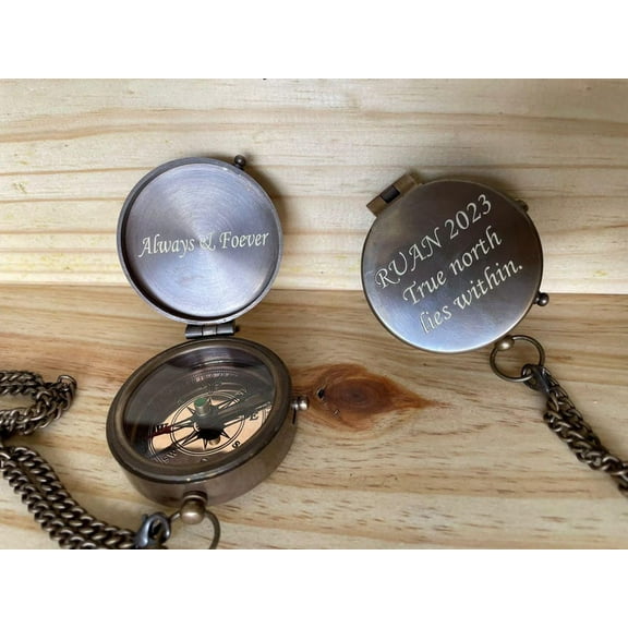 PERSONALIZED ENGRAVED Brass COMPASS For Travelers And Gift For Dad, Husband, Groomsmen – Custom Working Compass With Leather Case