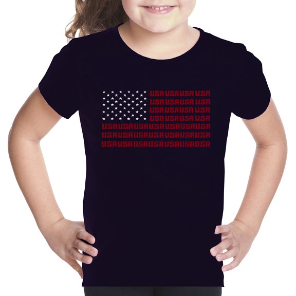 Girl's Word Art T-shirt - USA Flag