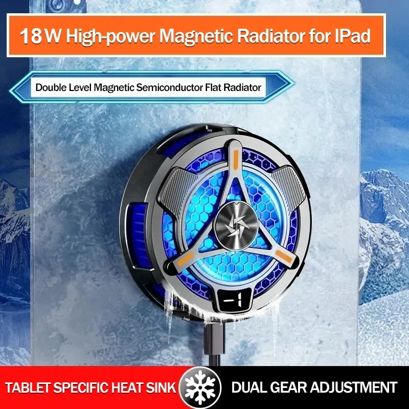 SL06 18W Powerful Semiconductor Cooling Radiator 2 Gear Adjustment Magnetic Game Cooler w/ Temperature Digital Display for IPad
