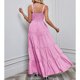 thumbnail image 5 of Maxi vestido con correa en la cintura, fruncido, sin mangas, estampado a rayas, vestido largo de moda para mujer para vacaciones, 5 of 7