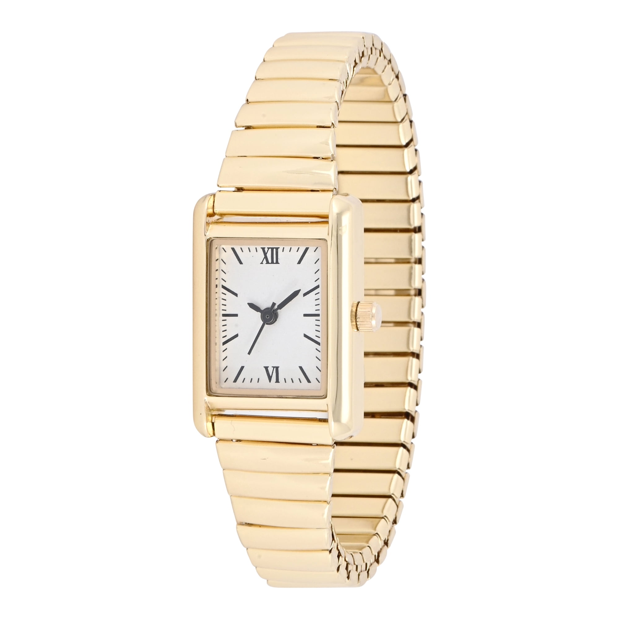 No Boundaries Adult Female Goldtone Tank Case Watch with Gold Link Bracelet.
