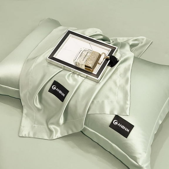 2pcs of Satin Pillowcase, Similar to Silk Pillow Cases Cooling Pillow Case with Envelope Closure,48cmX74cm, Light Green