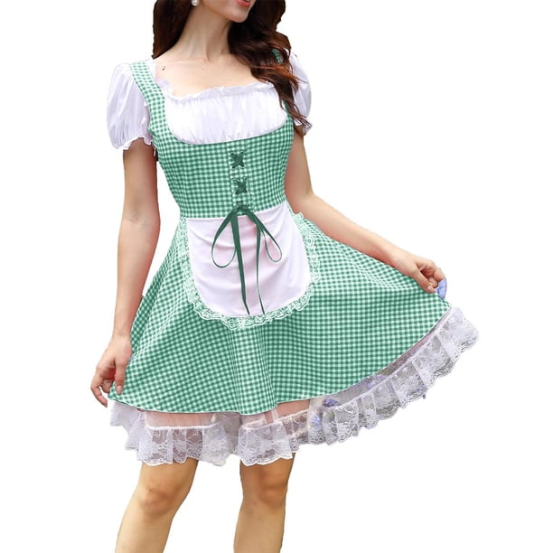 Disfraz Premium Disfraz bávaro Vestido de jardín de cerveza Disfraz elegante de Oktoberfest para mujer Kuymtek Verde T XL para Mujer
