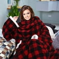 thumbnail image 2 of Tirrinia Couverture Portable à Capuchon en Sherpa à Carreaux Buffalo Rouges pour Femmes et Hommes Adultes, Jeté en Peluche Super Doux, Confortable et Chaud avec Manches, Couverture de Télé, Enveloppe, Peignoir H, 2 of 2