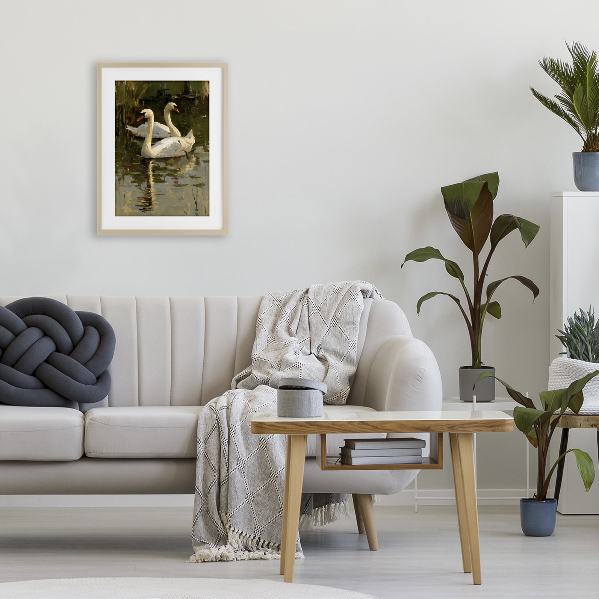 Stupell Industries Swans For A Swim Birch Framed Print Under Glass, design by Petal Prints Design