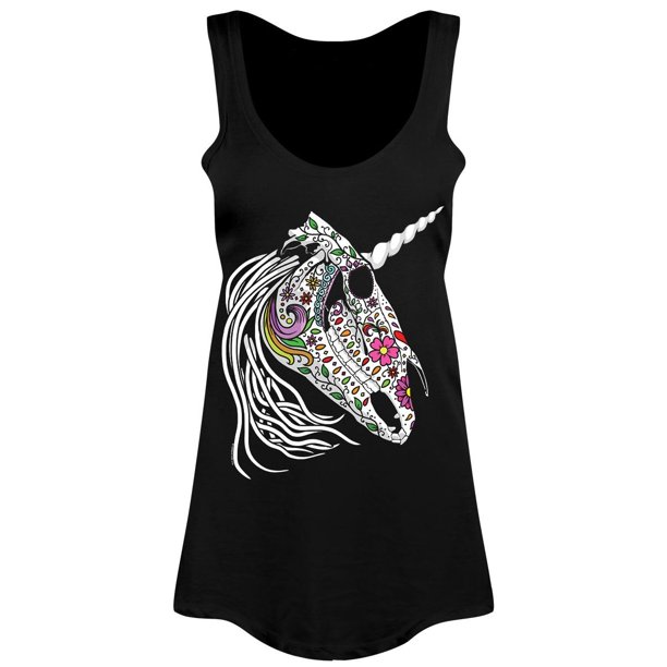 Grindstore - Camiseta sin mangas ilustración Unicornio Sugar Skull para chica mujer (Negro)